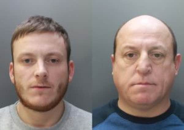 Jimmy Chuter, 26, and his father Albert Webb, 51, have been sentenced for a series of crimes across Herts. Below, wanted man Jessie Webb