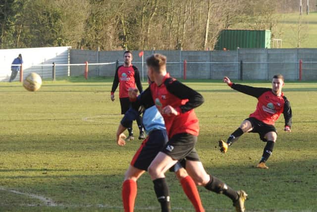 Taylor Collins' free-kick proved to be the match-winner for Tring against Biggleswade. Picture by David Satchel