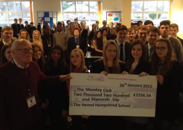 Hemel Hempstead School cheque presentation to The Monday Club