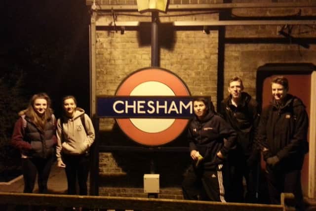 Pupils from Ashlyns School at the start of their London Underground Tube Challenge. From left: Emily Kiernan, Amy Tyler, David Scoot, Ben Silcock and Chris Webb