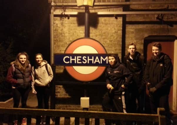 Pupils from Ashlyns School at the start of their London Underground Tube Challenge. From left: Emily Kiernan, Amy Tyler, David Scoot, Ben Silcock and Chris Webb