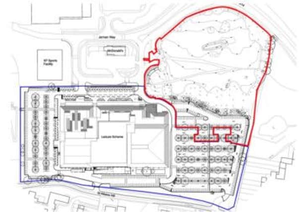 New retail and food development proposed for brownfield land at the entrance to the Jarman Park area, shown in red