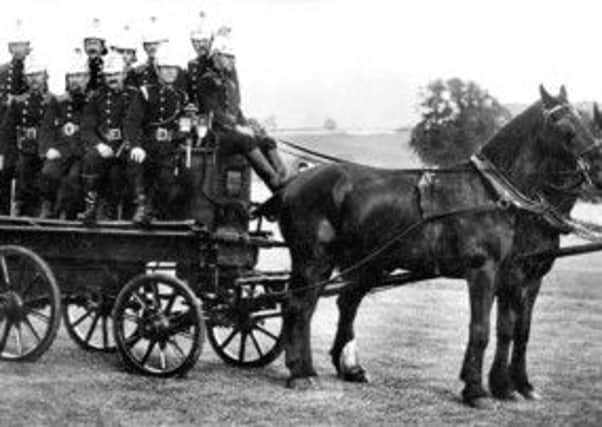 Tring Fire Brigade on their horse drawn carriage in the 1800s and the Home Farm fire of 1895