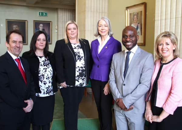Care By Us takes over support at home services in Dacorum. Left to right: Colin Horne, Charlann LeFort, Janet Fredericks, Cllr Colette Wyatt-Lowe, David Baxter, Alison Horne
