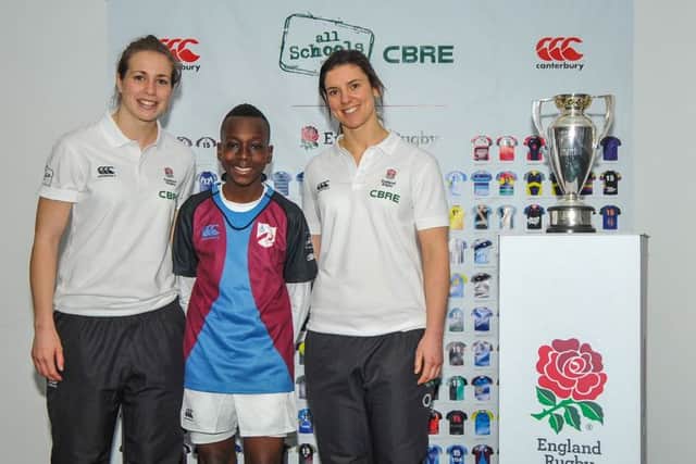 Faye Corrigan, 15, from Adeyfield School and 13-year-old Brian Frimpong from Astley Cooper School went onto the pitch at the RBS Six Nations England V Italy match on February 14.