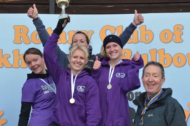 Dacorum & Tring AC quartet Becky Fawcett, Kelly Du Buisson, Ania Gabb and Sam Fawcett won the ladies' team prize for the half marathon. Picture (c) David Brown