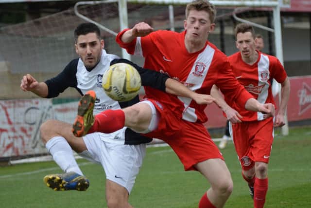 Alex Campana, left, got the winning goal for Kings Langley against Wembley. Picture (c) Chris Riddell