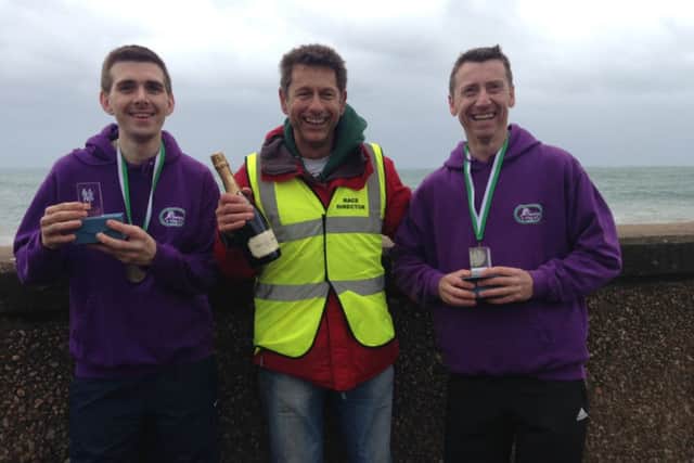 Dacorum & Tring duo Chris Marriot and Steve Russell were first finishers in the relay at the Exe to Axe run