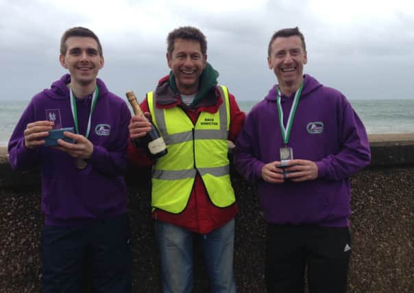 Dacorum & Tring duo Chris Marriot and Steve Russell were first finishers in the relay at the Exe to Axe run