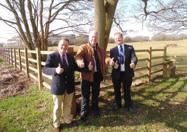 Police and crime commissioner David Lloyd, incumbent MP for Hemel Hempstead Mike Penning and Dacorum Borough Council leader Andrew Williams at the site of the proposed policing hub near the M1