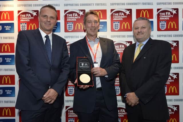 Berkhamsted Raiders Keith Pollard and Paul Russell received their FA award from Liverpool legend Didi Hamann. Photo (c) Justin Setterfield - The FA