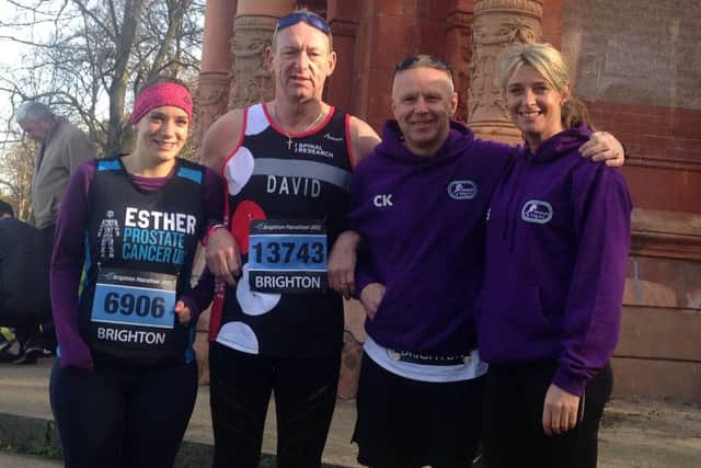 Dacorum & Tring Road Runners Esther Hamilton, David Stears, Chris Kitchener and Jules Robinson before the start of the Brighton marathon