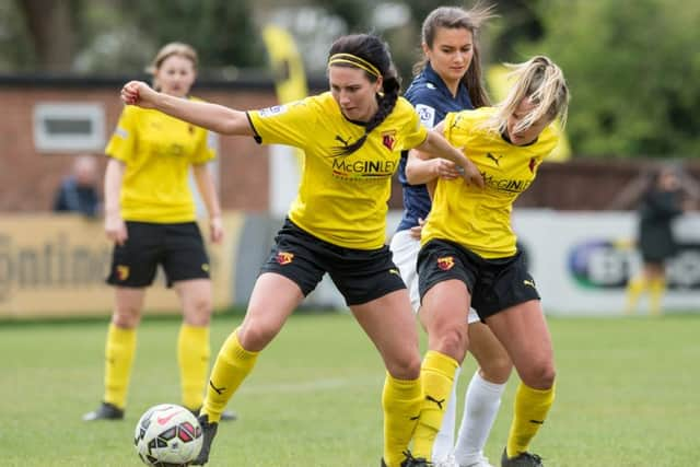 Action from Watford Ladies' draw with Millwall Lionesses. Picture (c) Andrew Waller