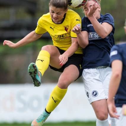 Action from Watford Ladies' draw with Millwall Lionesses. Picture (c) Andrew Waller
