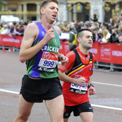 Andy Cracknell Dacorum and Tring AC running in the London Marathon, London England 26th Aprill 2015. Picture by Gary Mitchell.