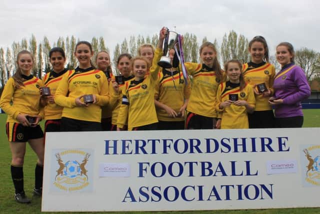Watford Ladies Harts celebrate their cup win. Picture (c) Callum Riley