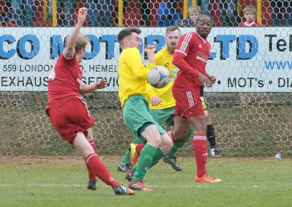 Jordan Parkes netted the winner for Hemel against Tring. Picture (c) Colin Sturges