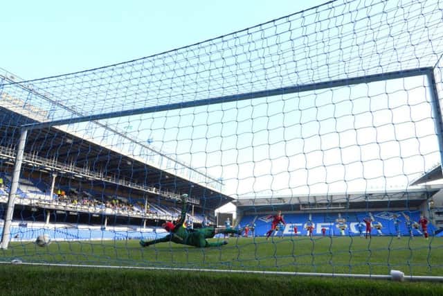 Isaac Pitblado slots home the equaliser for Dacorum SFA v Liverpool SFA in the English Schools FA U13 Inter Association Trophy final at Goodison Park. Picture (c) Garry Griffiths/ThreeFiveThree Photography