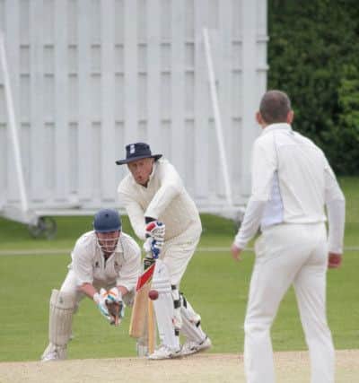 Chris Tarrant being bowled out by Benn Langdon at the match in Tring