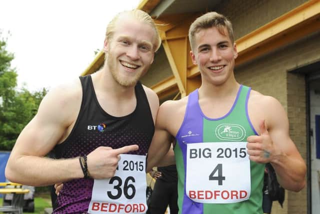 Dacorum & Tring AC sprinter Dom Ashwell beat Paralympic star Jonnie Peacock in his heat at the Bedford International Games. Picture (c) Gary Mitchell