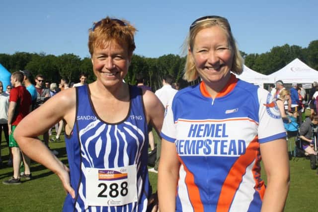 Carol MacDonald and Sandra Morgan at the Ashridge Trail Half Marathon, June 2015 PNL-150806-144418001