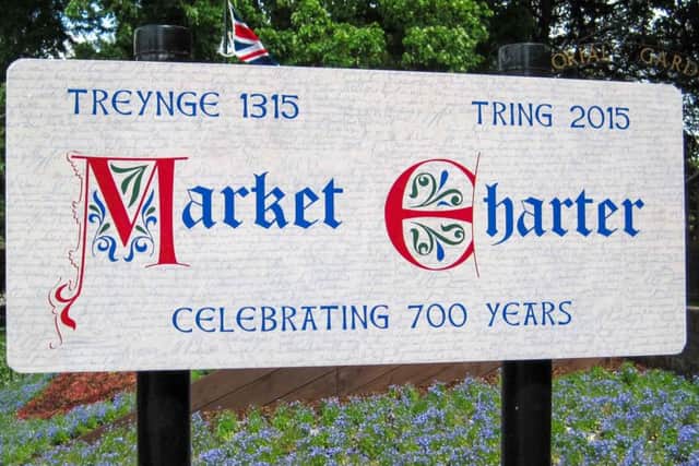 The Tring Charter sign near the memorial gardens