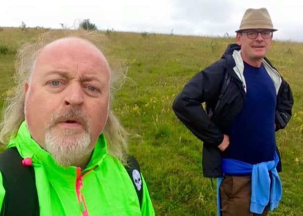 Comedians Bill Bailey and Sean Lock walking the Ridgeway Path on July 13 in preparation for Bill's 87-mile charity walk
