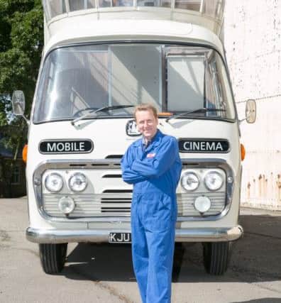 Ben Moorhouse with his new project, a vintage mobile cinema named Audrey