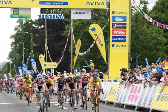 The finish line of the Aviva Women's Tour 2015 in Hemel Hempstead