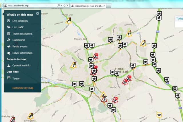 Hemel Hempstead's roads as shown on the interactive map at county hall in Hertford