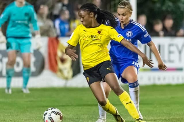 Match action from Watford Ladies' defeat to Chelsea Ladies. Picture (c) Andrew Waller/AW Images