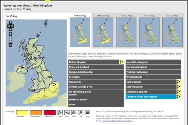 Met Office Weather Warning forecast map