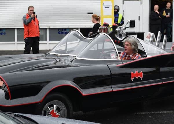 James May in the Batmobile during filming for BBC 2's Cars For The People. Photo: John Baldwin