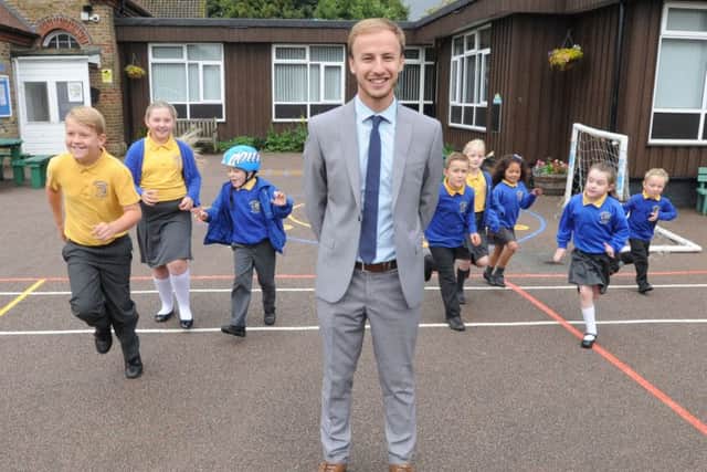 Nick Read, the new head of Gaddesden Row Primary School, with some of his pupils