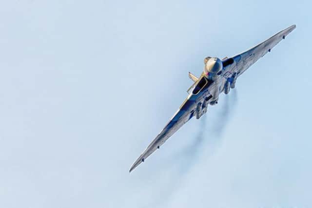 Vulcan flying over Gaydon in Warwickshire. By Mike Baker.