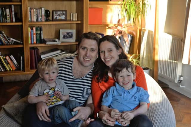 Emma Harwood-Jones with her husband Chad and their two sons, four-year-old Jack and Freddie, two