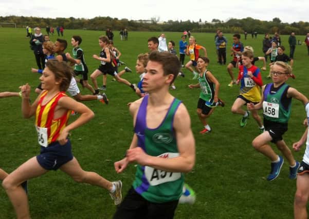 Michael Armstrong and Jamie Bailey led off Leg 1 for Dacorum & Tring AC in the U13 boys' relay at the the South East of England Cross Country Relay Championships