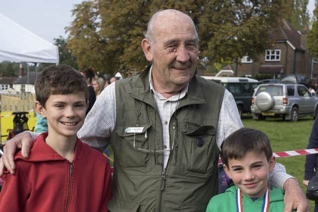 L to R  Tom Mitchell (junior runner-up), Peter Phillips (Box Moor Trustee), Luke Pierleoni (Junior Conker Champion 2015).