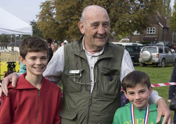L to R  Tom Mitchell (junior runner-up), Peter Phillips (Box Moor Trustee), Luke Pierleoni (Junior Conker Champion 2015).