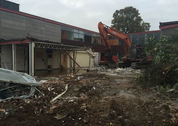 Demolition work at Martindale Primary School in Hemel Hempstead, October 2015. The school has stood empty since its closure in July 2008.