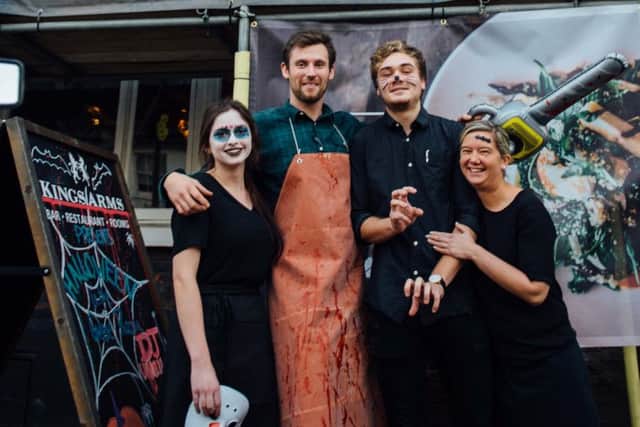 Kings Arms' general manager George Tompkins and some of his team on Halloween night before they closed for the week.