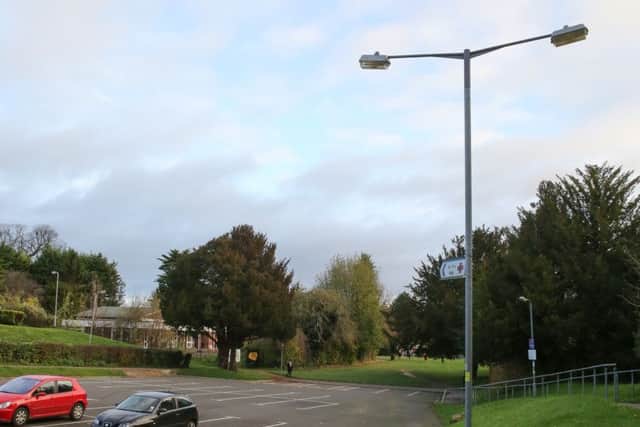 Just one of the faulty streetlights in the Nora Grace Hall car park, Tring.