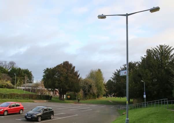 Just one of the faulty streetlights in the Nora Grace Hall car park, Tring.