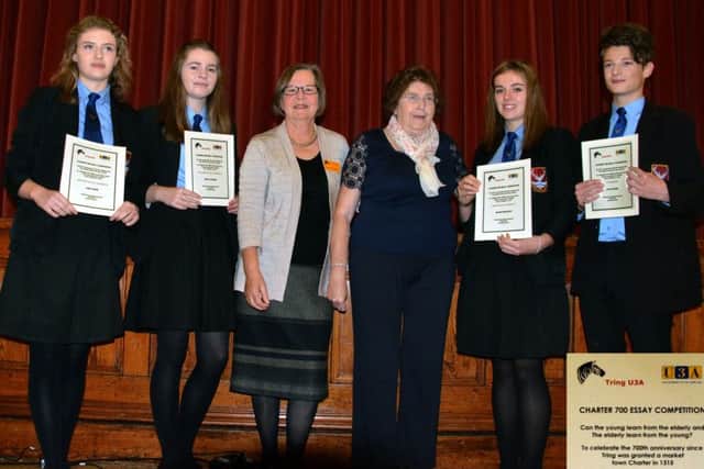 From left: joint winners Lara Fisher and Grace Palmer with Jane Whigham and Joy Sheppard of Tring U3A, and runners-up Maisie Bradfield and Joe Hodges.