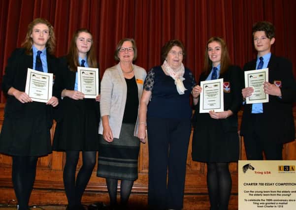 From left: joint winners Lara Fisher and Grace Palmer with Jane Whigham and Joy Sheppard of Tring U3A, and runners-up Maisie Bradfield and Joe Hodges.