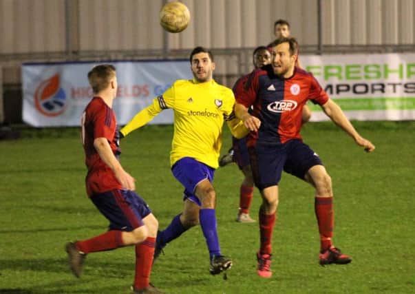 Alex Campana hit the post three times for Berkhamsted at Biggleswade United. Picture (c) Ray Canham