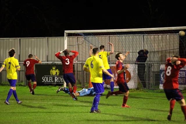 Berko keeper Carl Tasker pulled off a string of fine first half saves. Picture (c) Ray Canham