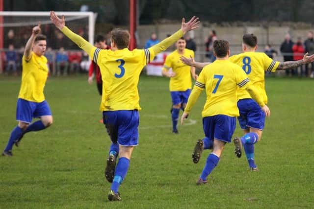 Number 8 Steve Hawes celebrates scoring his goal. Picture (c) Ray Canham