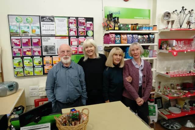 Members of the volunteer team at Oxfam Berkhamsted. From left, Peter Merrit, Carrol Foley (shop manager), Jenny Verner and Susan Aldis.