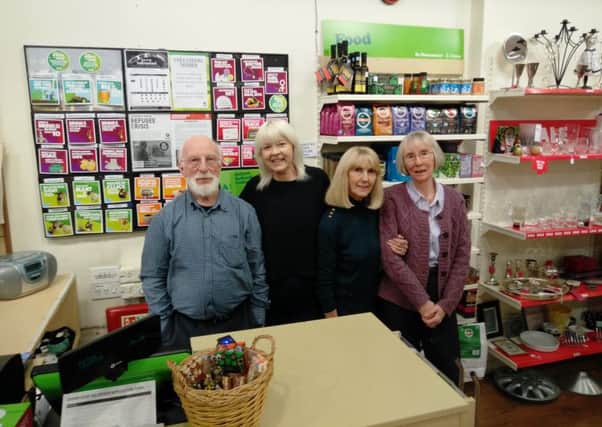 Members of the volunteer team at Oxfam Berkhamsted. From left, Peter Merrit, Carrol Foley (shop manager), Jenny Verner and Susan Aldis.